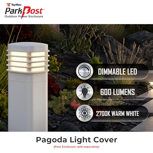 Image of TayMac White Pagoda Light Slide Cover PPPLW for ParkPost Outdoor Power Enclosure (Required), 600-Lumen 2700K Polycarbonate Post Cap Light for Garden Decor, Seamless Pagoda Lighting Accessory