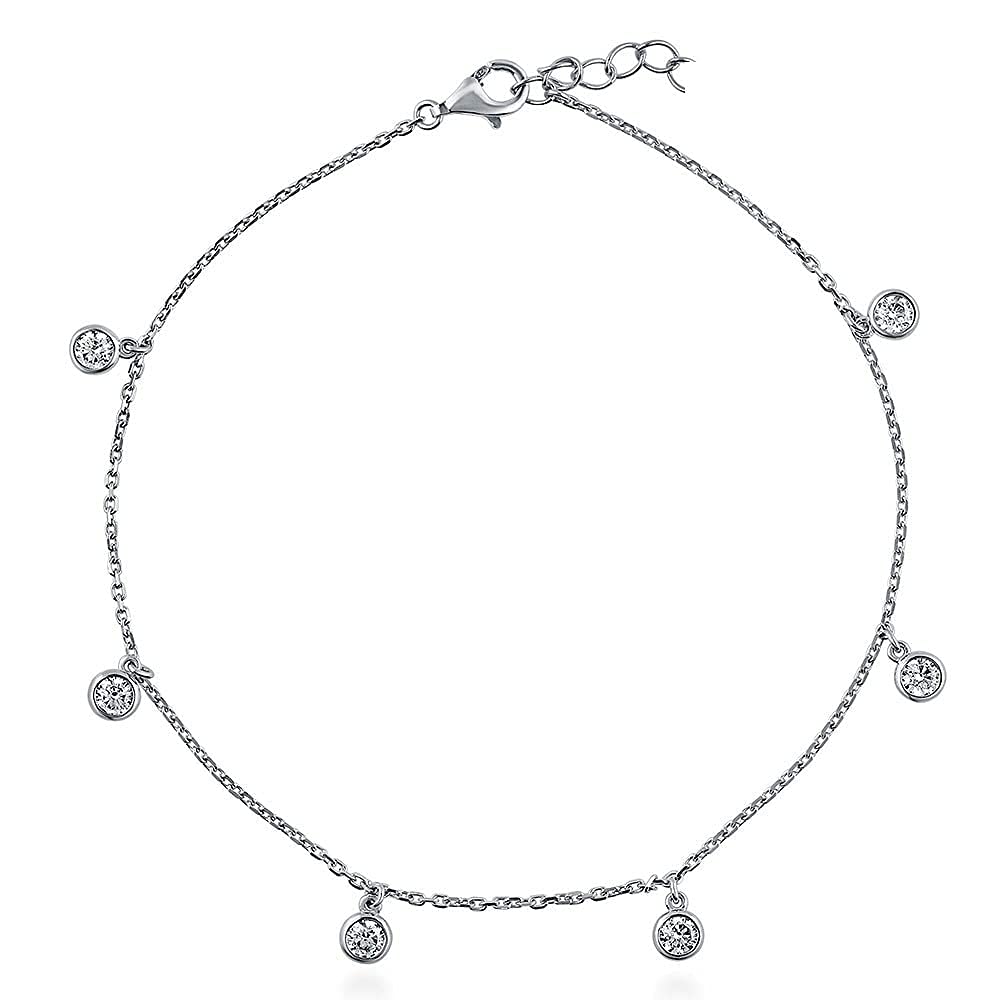 Cavigliera Bracciale Piede, Spiaggia Estiva Catena di zirconi cubici Gioielli da Donna in Argento Sterling cz cavigliera (Donne) 23 + 5 cm (Metallo Color Oro 26 cm)