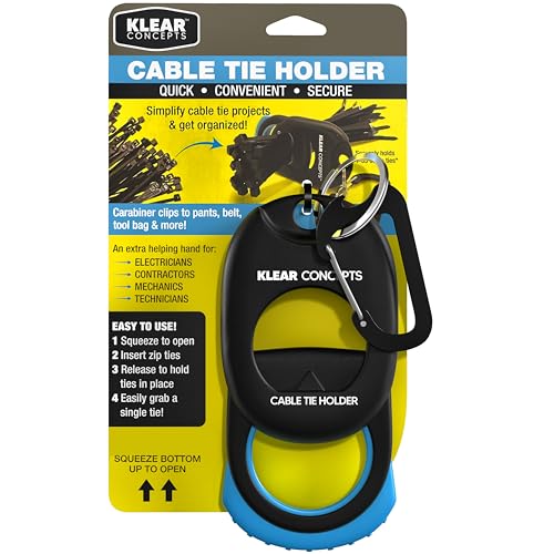 Klear Concepts Zip Tie Holder with Heavy Duty Carabiner Clip Spring Loaded Cable Tie Holders for Tool Belt One Handed Access For Mechanics & Electricians