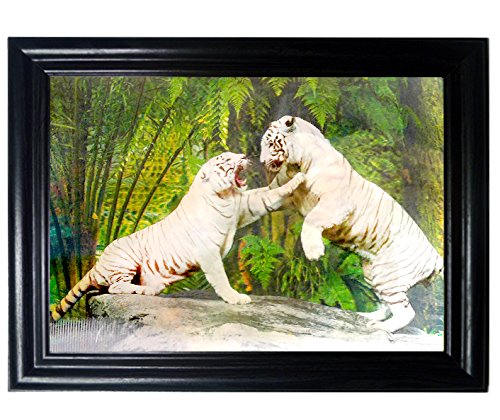 Those Flipping Pictures Fighting Tigers Framed Holographic Wall Art-Posters That FLIP and Change Images-Lenticular Technology Artwork-Multiple Pictures in ONE-Hologram Images Change-Technology