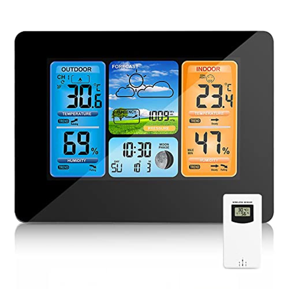 Ranjover As Shown Wireless Weather Station Indoor And Outdoor Thermometer, Forecast Station Temperature And Humidity Monitoring Barometer