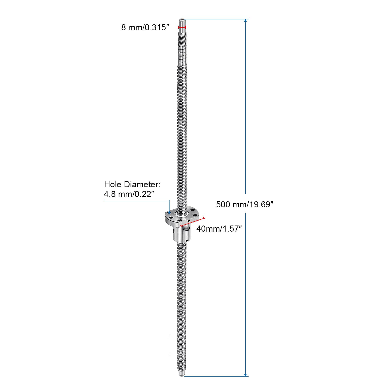 sourcing map Vite a sfera SFU1604 (Dia 12 mm, piombo 4 mm, lunghezza 500 mm) con dado a vite a sfera Anti gioco Kit viti a sfera Lavorazione standard per parti meccaniche CNC BK/BF12