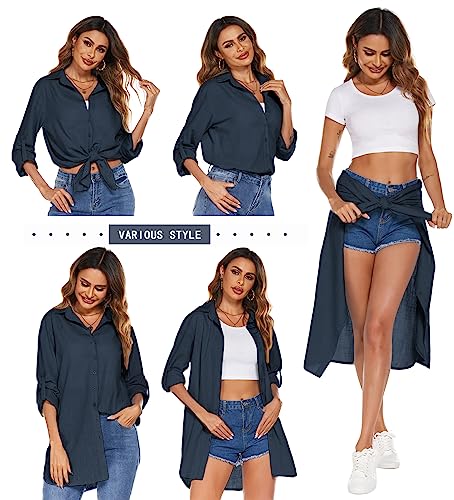 Image of HOTOUCH Women Boyfriend Shirts Button Down Long Sleeve Blouse Cuffed Sleeve Collared Shirt