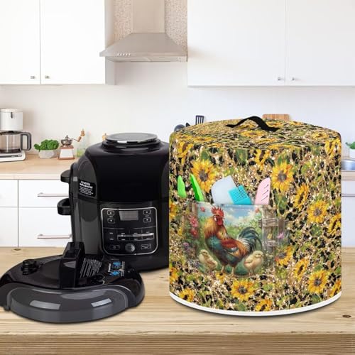 Image of Cozeyat Sunflower Rooster Air Fryer Cover Pressure Cooker Dust Cover for 8 Qt Kitchen Appliance Cover, with Top Handle and Accessories Pockets Ideal Gifts for Women