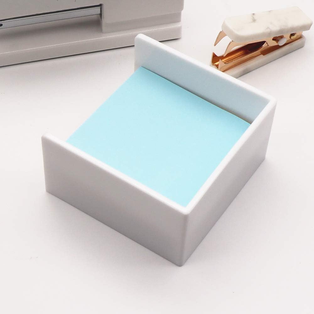 White Memo Holder 3 x 3 PS Notepad Organizer Sticky Notes Cube Holder for Home and Office Desk Organization (White)