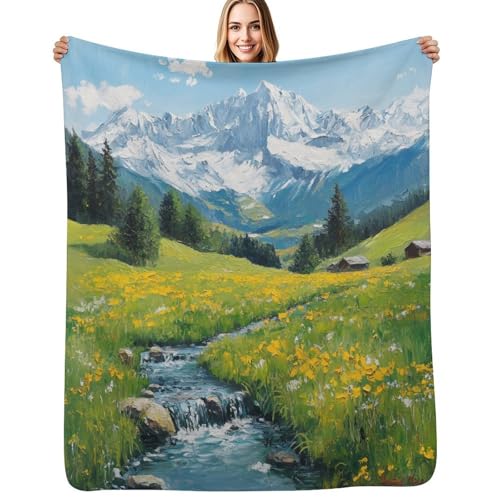 Lake Colorado Rocky Mountains Vintage Sherpa Fleece Throw Blankets 60"x80" Rocky Mountains Snow Forest Trees Park Scenery Pine Glacier Decorative Blanket Soft Sherpa & Brushed Fleece Bedding