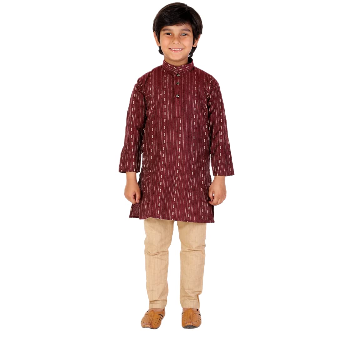 Boy's Indian Kurta Set | Kids Ethnic Wear | Cotton | Thread Line | Mandrain Coller (S-152)