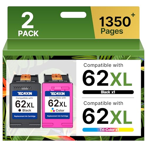 TECKKIN 62 Ink Cartridge Replacement for HP Ink 62 HP 62 62XL Works with Envy 5540 5549 5640 5660 7640 7645 OfficeJet Mobile 250 200 OfficeJet 5740 5741 8040 Printer (2 Pack)