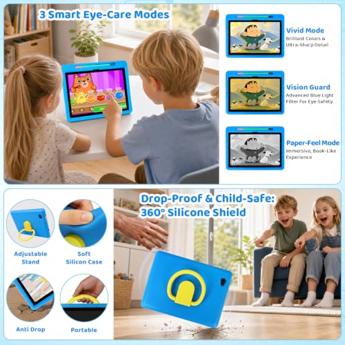 Image of Android 16 Kids Tablet HD 10 Inch with Stylus & Case, 24GB RAM 64GB ROM 1TB