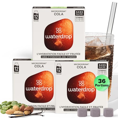 waterdrop® Microdrink COLA, 36 boissons en cube, pastilles effervescentes, soda à la noix de kola et de vitamines sans sucre, eau aromatisée