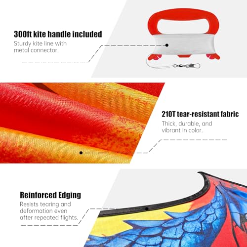 Yellow Dragon Beach Kite for Adults, Easy to Fly Kite for Kids Ages 4-12 - image 5