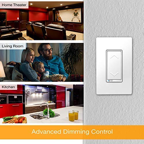 TOPGREENER Smart Wi-Fi Dimmer Switch, Neutral Wire Required, Single Pole, Work with Alexa and Google Assistant, UL Listed, TGWF500D, White, 4 Pack