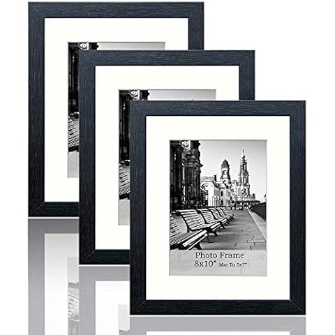 Meetart 8x10inch Black Photo Frames mat to 5x7inch, Pack of 3 Piece, In Plastic Glass, MDF Wood Material Table Top Stand And Wall hanger Vertical and Horizontal.(8x10) H Cover