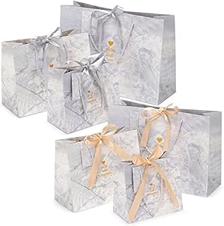 MR.G 6 pcs Luxury Gift Bags Multipack(Small, Medium, Large), with Tags, Gold/Silver Ribbon, Perfect for Wedding, Anniversary, Baby Shower, Mother's Day, Present for all Occasion (Marble)