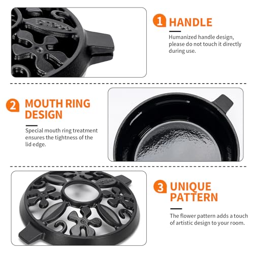 STBoo Wood Stove Steamer: Cast Iron Fireplace Humidifier | Indoor Pot for Home Heating | Round Bowl Fire Place Stove Covers Accessories Decorative | Matte Finish & Rust Resistan & 2.7 Quart, Black - Thumbnail 4
