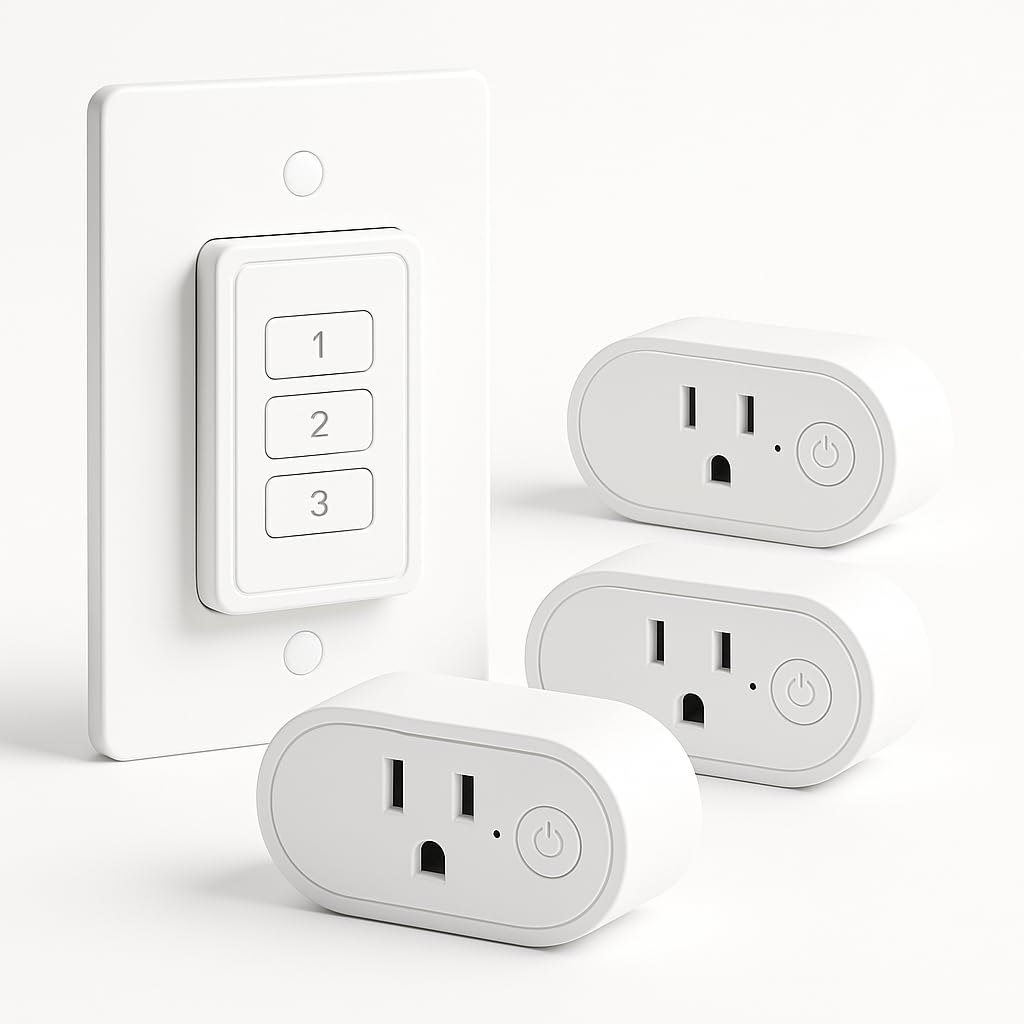 Remote Control Outlet: Wireless Light Switch with Wall Plate — Long Range — Plug in On Off Switch for Lights & Small Appliances — 1 Remote for 3 Outlets — no Wiring