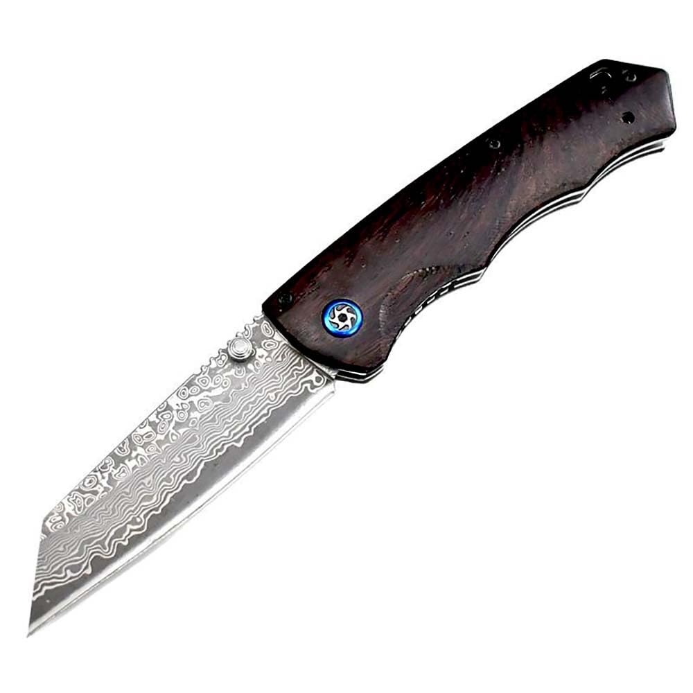 Taschenmesser Damast Sammeln Klappmesser Aus Damaszener Damaststahl Holzgriff mit Axis lock, Ebenholz, 9.3cm Klinge, Outdoor Edc Messer Survival Jagdmesser, Damaskus Geschmiedet, Einhandmesser/Holster