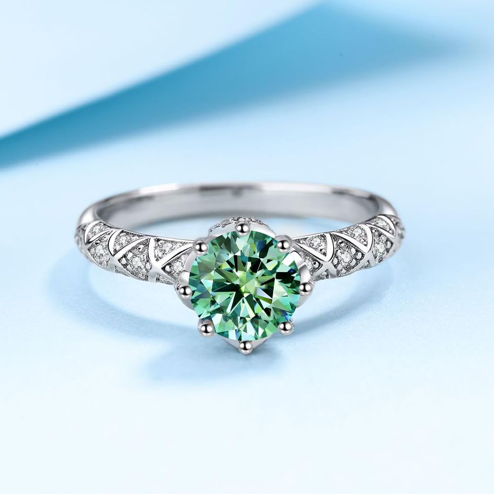 1.0ct Teal Moissanite Eternity Ring for Women - 18K White Gold Plated S925 Silver Classic Wedding Jewelry with Gift Box - Image 3