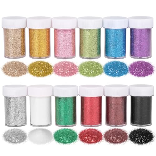 Pixglitter PIXGLITTER-1.5 OZ/COLORS-4 BOTTLE Fine Glitter Set, 12 Colors Craft Glitter Powder Set, Multi Assorted Set Extra Fine Glitter For Resin Art Crafts Tumbler Scrapbook Jewelry Making, Body Face Hair Glitter cover