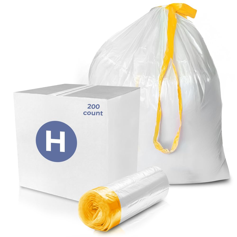 Delight Brands Compatible Trash Bags for Simplehuman Code H Garbage cans - Heavy-Duty 8-9 Gallon Drawstring Liners with 1.2 thickness. Custom fit kitchen waste Bags - 200 count.