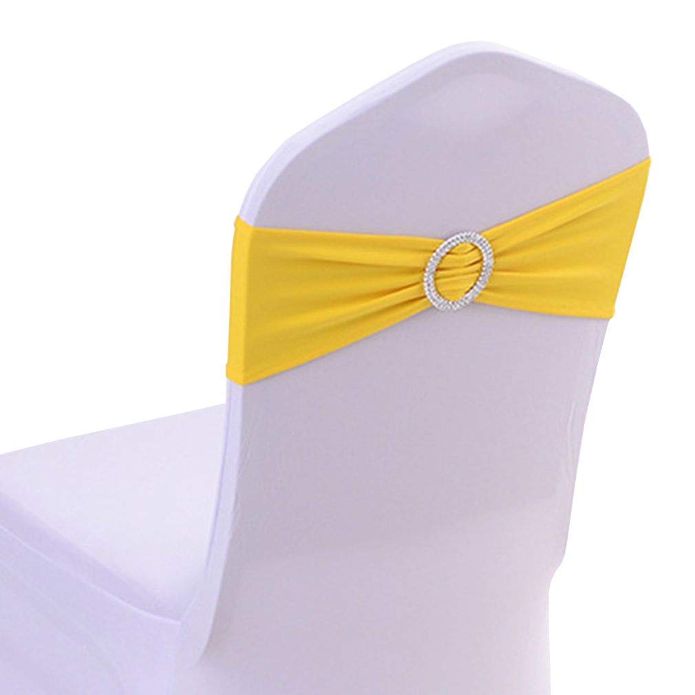 Xiang Ru Stretch Elastic Slider Chair Cover Band with Buckle Sash Bows for Party Wedding Event Bright Yellow 10 PCS 14CM (11.5")* 36CM (14.18")
