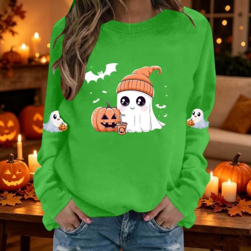 Halloween Sweatshirts for Women Cute Ghost Graphic Crewneck Pullover Spooky Season Sweatshirt Fall Casual Tops — view 2