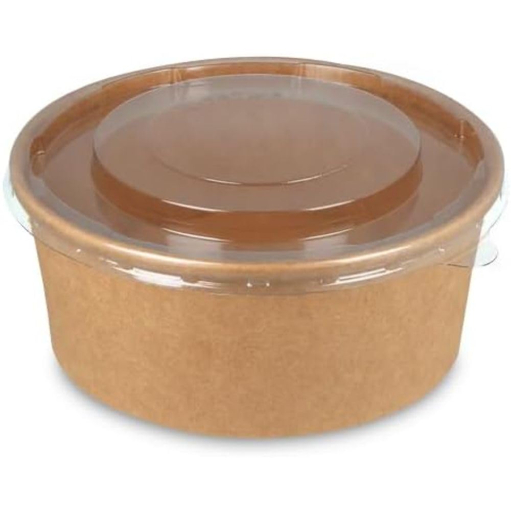 Generico 50 150 ciotole di carta KRAFT CON COPERCHIO 750 ml Bowls Zuppiera Poke monouso, CIOTOLE di cartone per zuppa biodegradabili, per feste, matrimoni, picnic (150 pezzi)