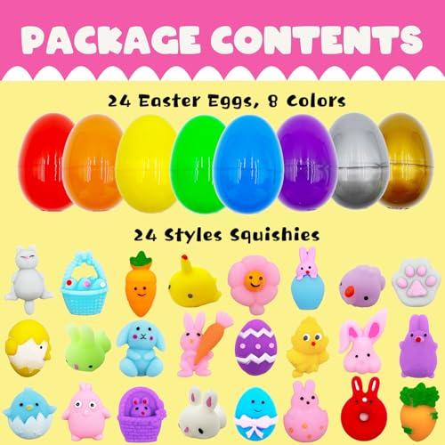 24 Pack Easter Mochi Squishy Toys Filled Easter Eggs, Plastic Easter Eggs Filled with Easter Squishy Toys for Eggs Hunt, Gifts for Kids Boys Girls Party Favors, Easter Basket Stuffers by CHHOEAV - Image 4