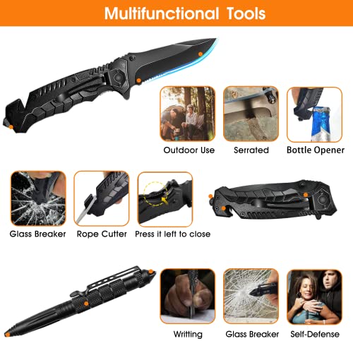 Survival Kit 13 in 1, Professionelles Notfall Survival Kit mit Klappmesser, Taschenlampe, Survival Ausrüstung für Outdoor Camping, Abenteuer, Wandern, Jagen, Angeln, Männer, Väter – Bild 3