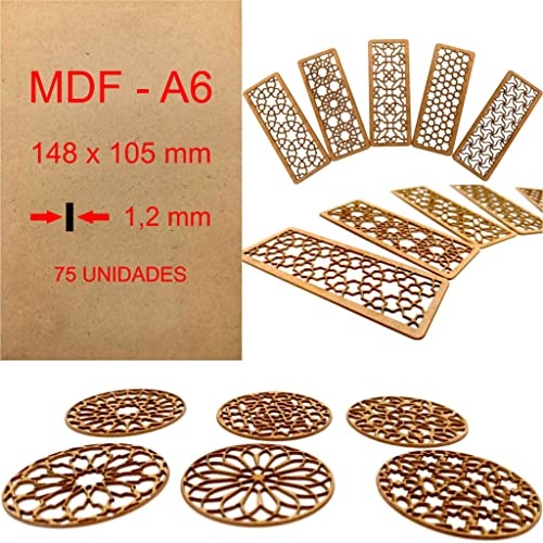 MDF Tablero Madera A6 | 148 x 105 x 1.2 mm Corte por Laser 10 w, 20 w, 30 w, 40 w CNC Router, Modelado, Calado, Bricolaje, Manualidades, Acabado Pulido, Alta Densidad. Madera Calidad (75)