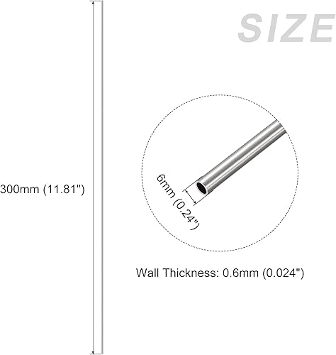 Miniatura 2 de METALLIXITY Tubo de acero inoxidable 304 (0.236in de diámetro exterior x 0.024in de pared x 11.811in de largo, 2 piezas, tubo recto, para muebles