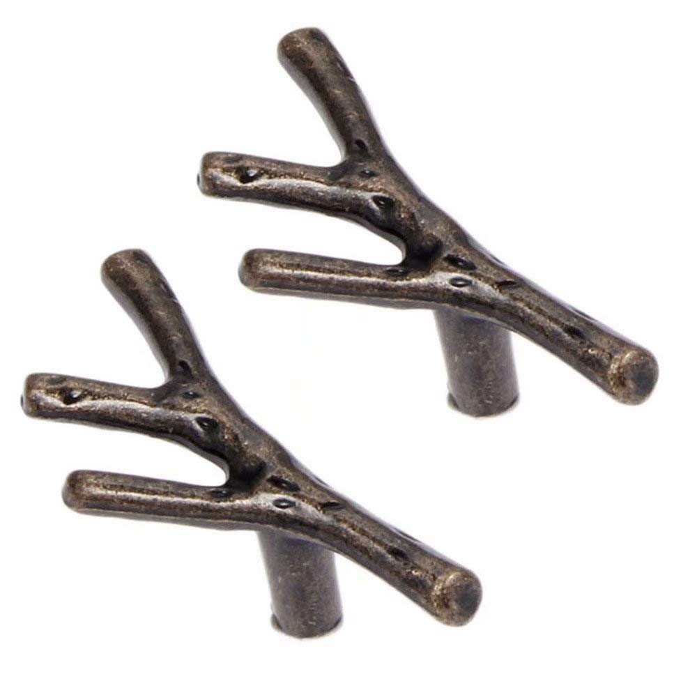 Wushadehans Retro Bronze Antique Brass Cabinet Drawer Handles 2Pcs Zinc Alloy Twig Branch Decorative Hardware Pulls(,Single Hole)