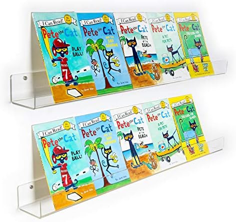 NIUBEE 2 -Packs Kids Acrylic Floating Bookshelf 36 Inch, Clear Bathroom Wall Floating Shelves, Invisible Wall Bookshelves Ledge Book Shelf, 50% Thicker with Free Screwdriver