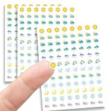 Weather Stickers for Planner, 288 Mini Vinyl Dot Stickers, 1/3” Dot Weather Tracker/Essential Productivity Life/Bullet Bujo Journal (Three Sheets), Sun, Stars, Clouds, Rain, Snow, Wind