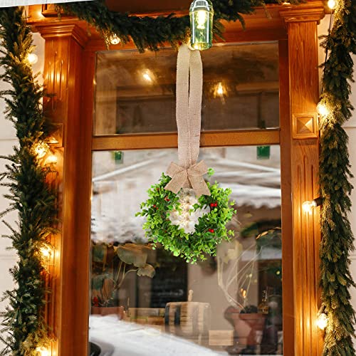 Canlierr 6 Pcs Christmas Faux Kitchen Cabinet Wreaths Artificial Greenery Wreath Hanging Farmhouse Mini With Rustic Plaid Bow For Front Door Home Wall Porch (Rustic Style) Green,Red #TOP4