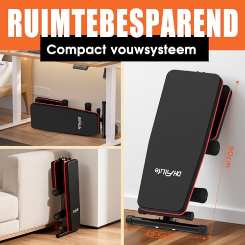 DH FitLife Opvouwbare 8-in-1 halterbank | 80% ruimtebesparende trainingsbank voor totale lichaamstraining thuis | Verstelbare fitnessbank en schuine bank, buikspiertrainer voor homegym - Afbeelding 5