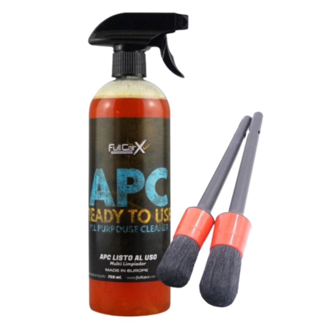 AutoFullCar – APC Limpiador Multiusos FullCarX 750ml Listo al Uso + 2 Pinceles Detailing, Espuma Activa con Cloruro de Benzalconio, Interior y Exterior, Tapicería, Motor, Llantas, Desinfectante