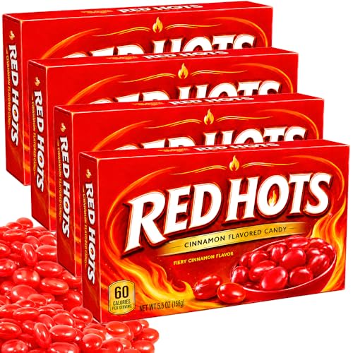 Red Hot Cinnamon Flavored Hard Candy 4 Pack Spicy Fiery Nostalgic Sweets Candies - Everyday Treat Party Favor Holiday Gift Home Movie Theater - 22 oz Total