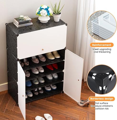 Image of Premium Modular Plastic Shoe Rack for Home | ๐ ๐๐๐๐๐
Shoe Rack with 3 Doors, Hook Holder for Home Storage Organizer with Metal Door Frame to Cover Chappal Slipper Sandals - Black&White