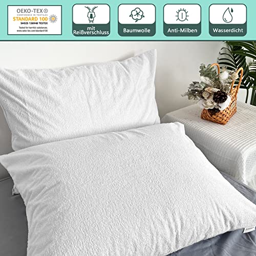 Housse de coussin imperméable 50x70 en coton blanc par 2 - 6