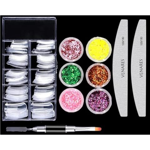 Venares Poly Gel Nail Forms Set, 100PCS Nail Dual Forms Tips for Poly gel Set with Nail Files Poly gel Nails Brush Dual Form Nail Clips Cover