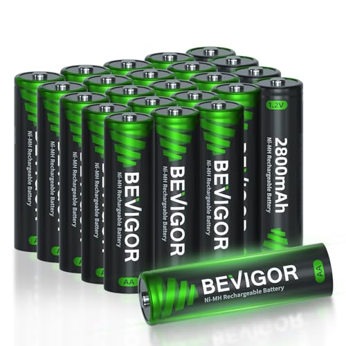 BEVIGOR Rechargeable AA Batteries 24 Pack, 2800mAh 1.2V NiMH Double A Batteries, Pre-Charged, 1500 Cycles, Low Self Discharge, for Camera Flash Toys Remote Controller