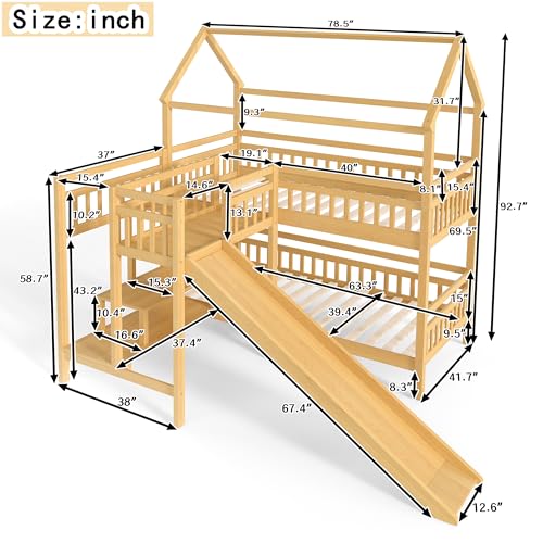 Image of Bellemave Bunk beds Twin Over Twin with Storage Stairs,Two Placement Methods,House bunk Bed, White