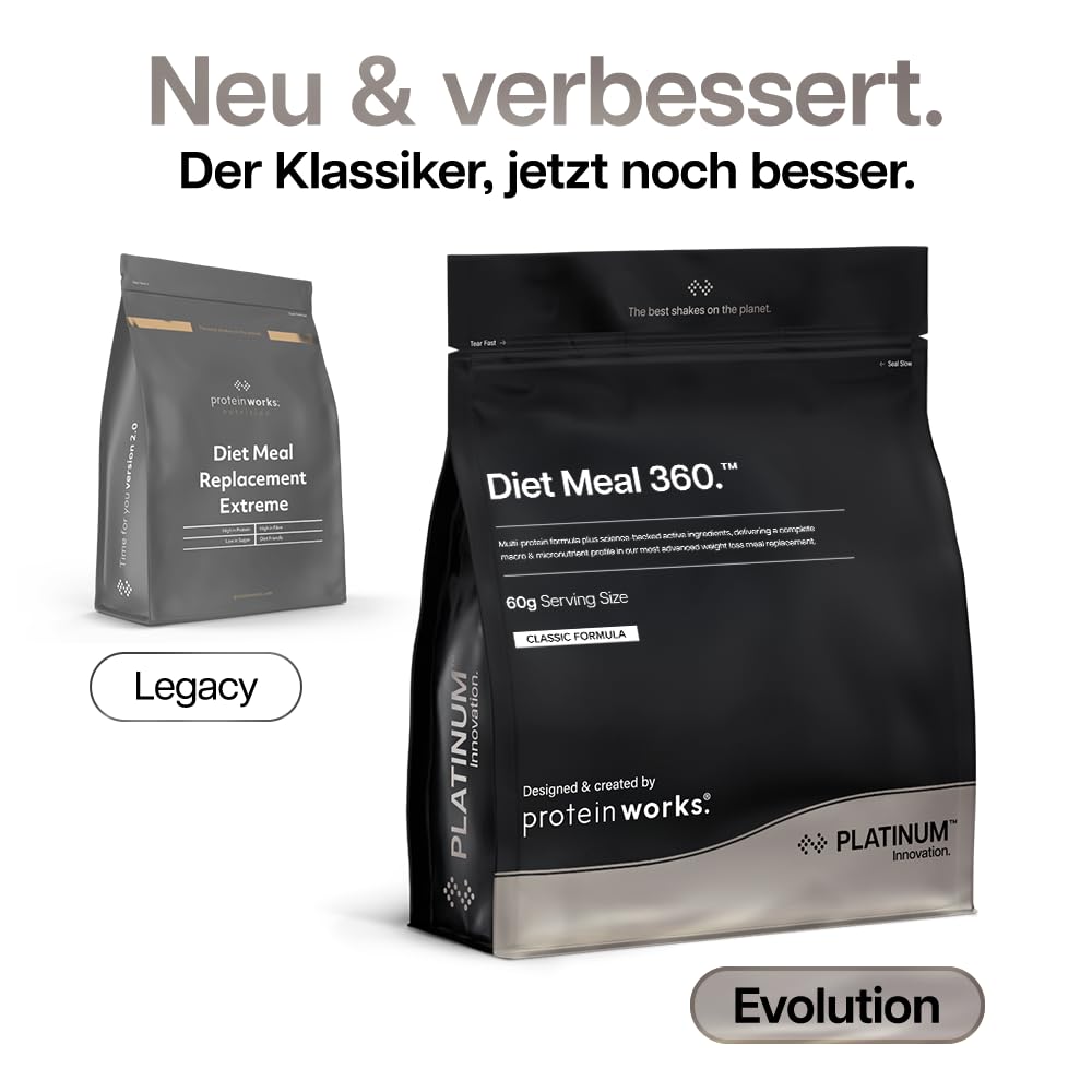 Protein Works | Diet Meal 360 - PLATINUM Innovation, Trinkmahlzeit, Abnehmshake, Vollwertige Ernährung, 26 Vitamine & Mineralstoffe, Leinsamen, Omega 3, Inulin, Salted Caramel, 16 Mahlzeiten, 1kg