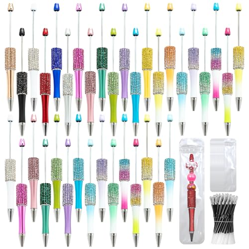 Image of 150 Pcs DIY Diamond Beadable Pen Kit - 50 Plastic Rhinestone Beaded Pens Bulk with Refills & Bags - Fancy Cute Glitter Pens for Crafting, Students & Teachers - School Supplies (Colourful)