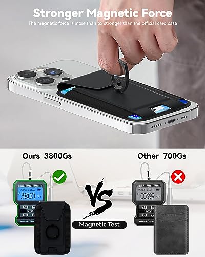 Amzone 3-in-1 Magnetic Wallet with Phone Ring Stand, Compatible with Mag-Safe Wallet, Magnetic Privacy Flap, Phone Wallet with Phone Ring for iPhone 15/14/13/12 Series, 7 Cards Holder (Black)