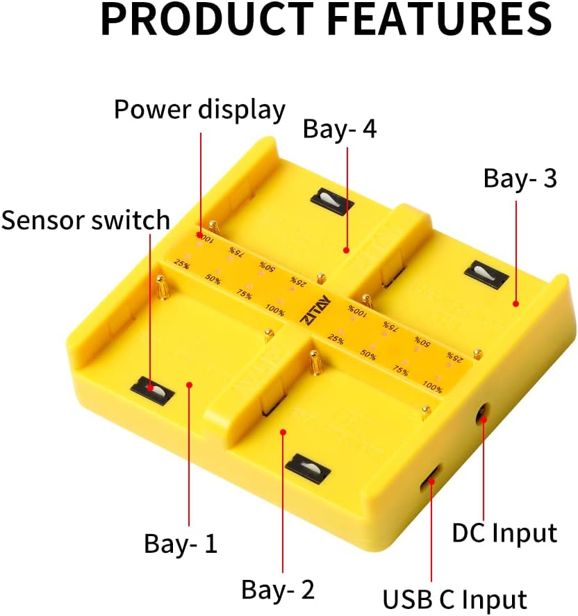 ZITAY 4 Bay Camera Battery Charger 4 Port Smart PD Fast Charger 4 Slot Simultaneous Charging Hub Fast Charger Compatible for Sony NP F970, F550, F570, F750, F980, F770, F960, F530, F330, 6KPRO : Electronics