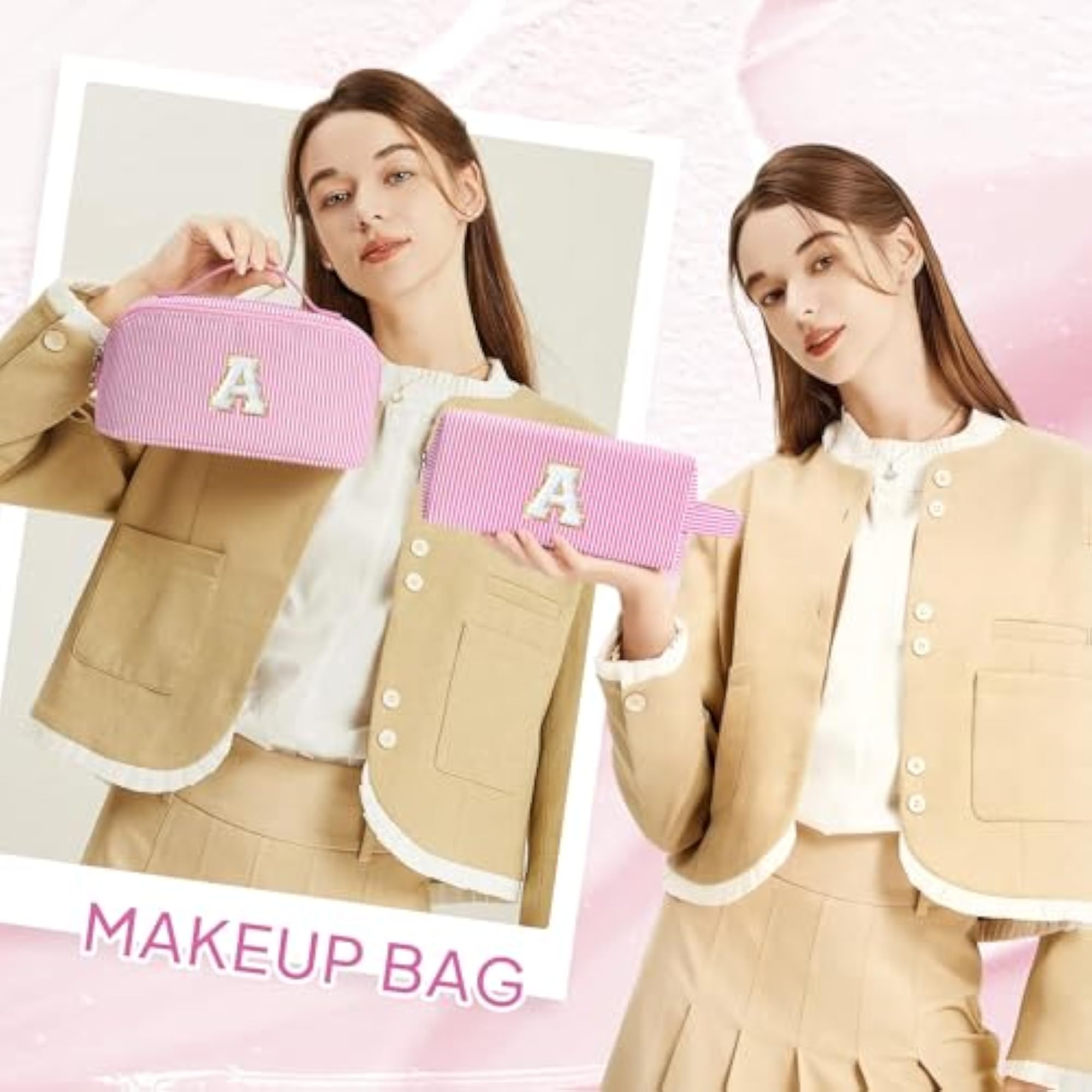 2Pcs Initial Travel Makeup Bag for Women and Girls