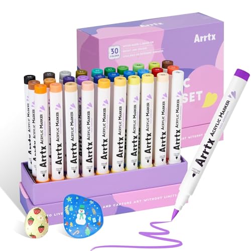 Image of Arrtx 30 Colours Acrylic Paint Pencils for Rock Painting, Ceramic, Glass, Canvas, Mug, Wood, Easter Egg, Extra Fine Tip Paint Markers for Waterproof Paint DIY Hand