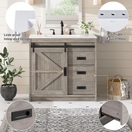 AMERLIFE 36" Farmhouse Freestanding Bathroom Vanity with Sink, Light Grey — view 6